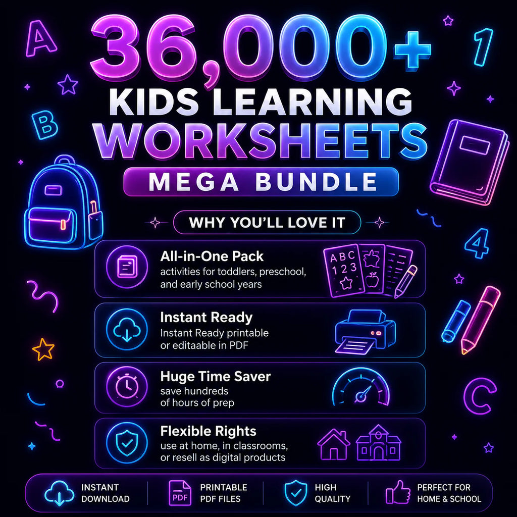 36000+ Kids Learning Worksheet Mega Bundle